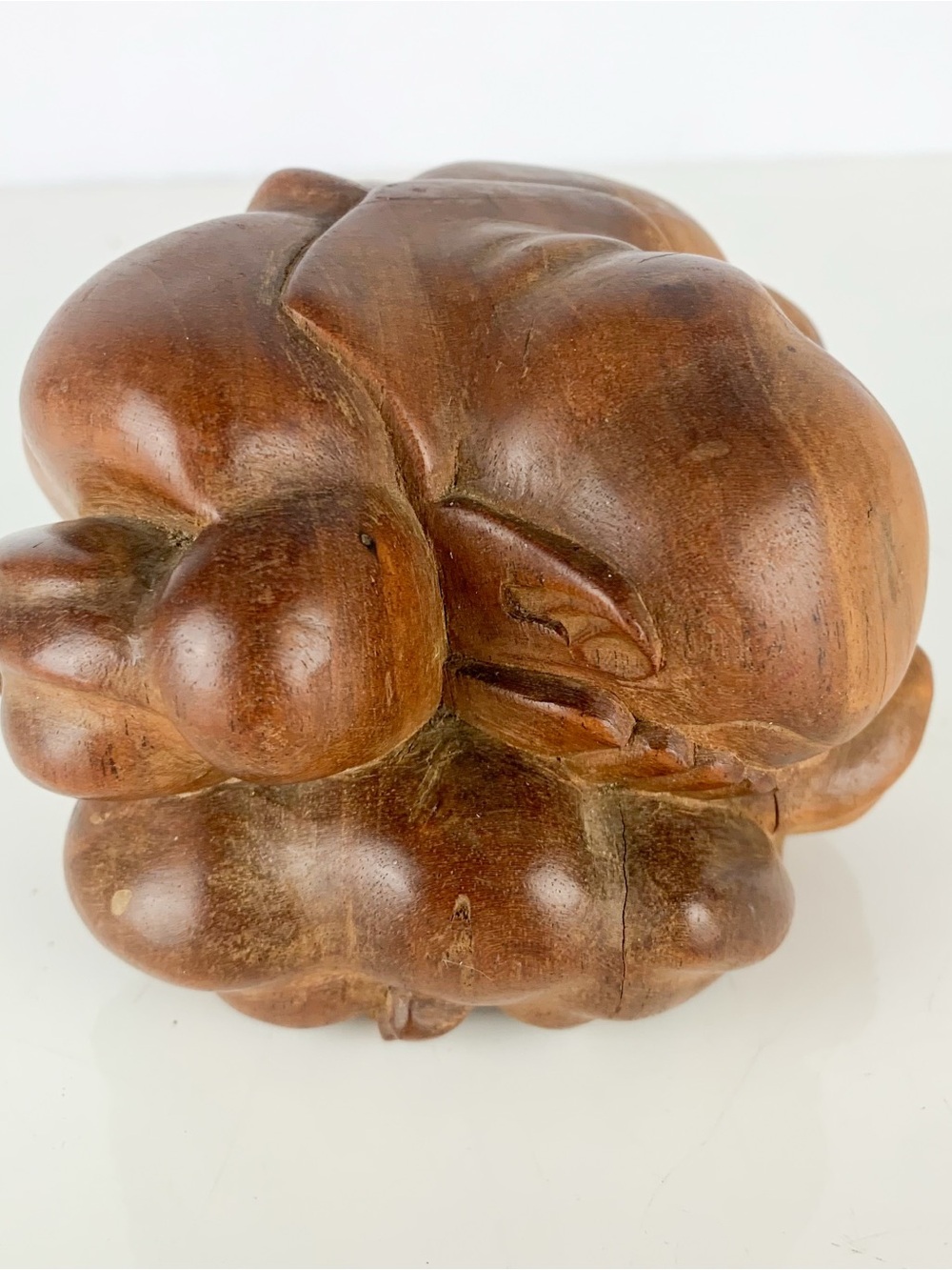 Vintage Hand Carved Yogi Man Weeping Buddha Solid Wooden Sculpture Home Altar